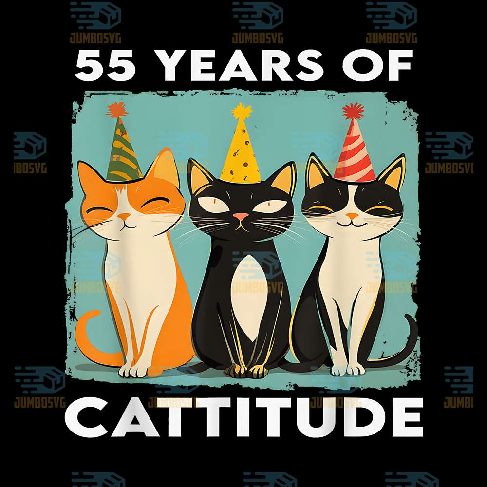 55-Years-of-Cattitude-55th-Birthday-Cat-Lover-55-Years-Old-Png