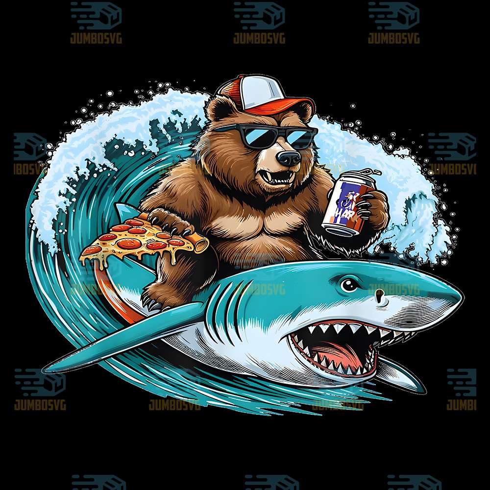 Bear-Shark-Pizza-Beer-Wave-Fun-Png