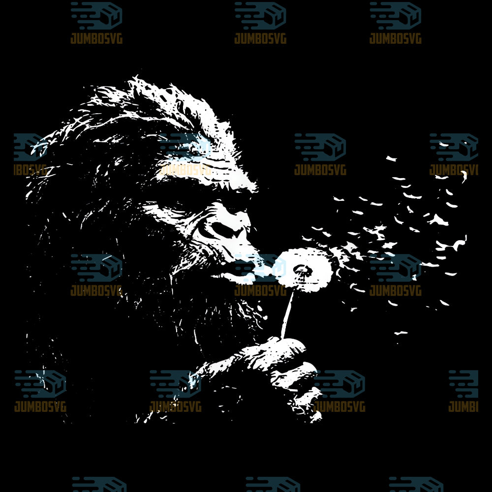 Bigfoot-Blowing-Dandelion-Vintage-Sasquatch-Png