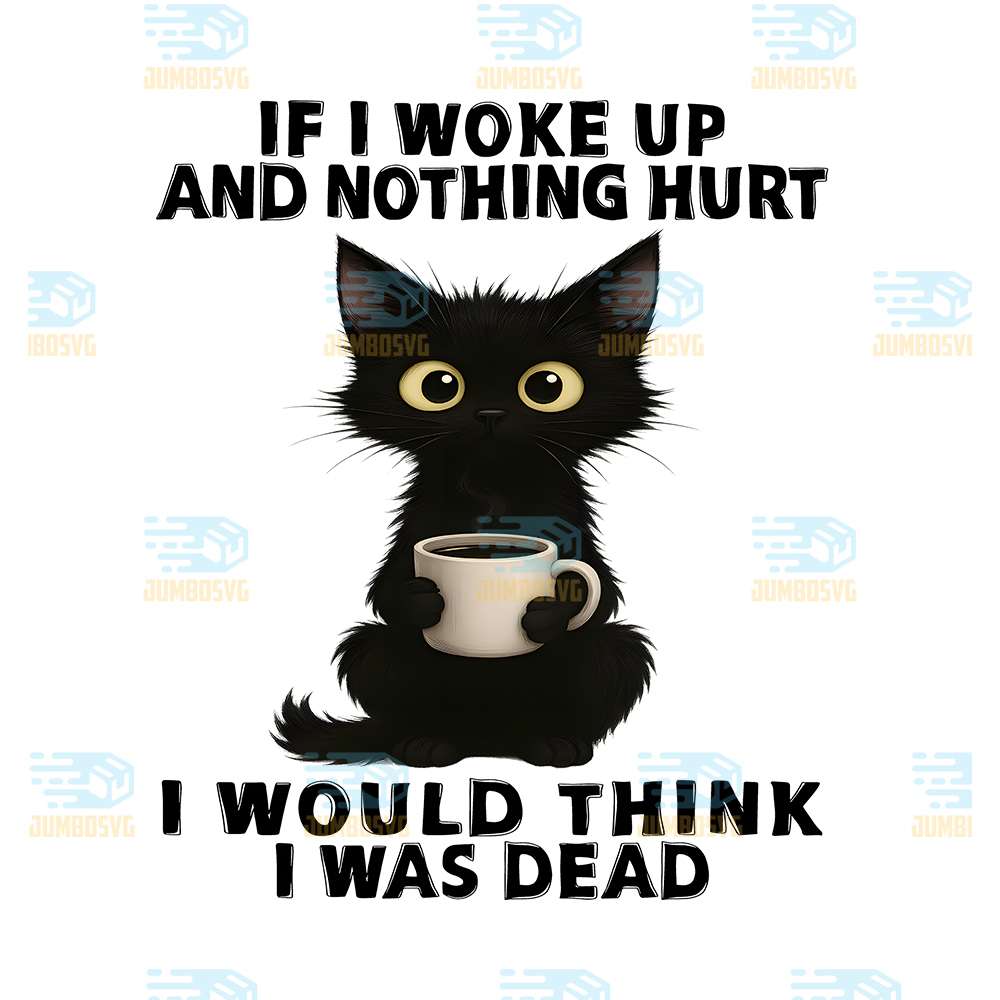 Black-Cat-If-I-Woke-Up-And-Nothing-Hurt-I-Would-Think-I-Was-Dead-Png