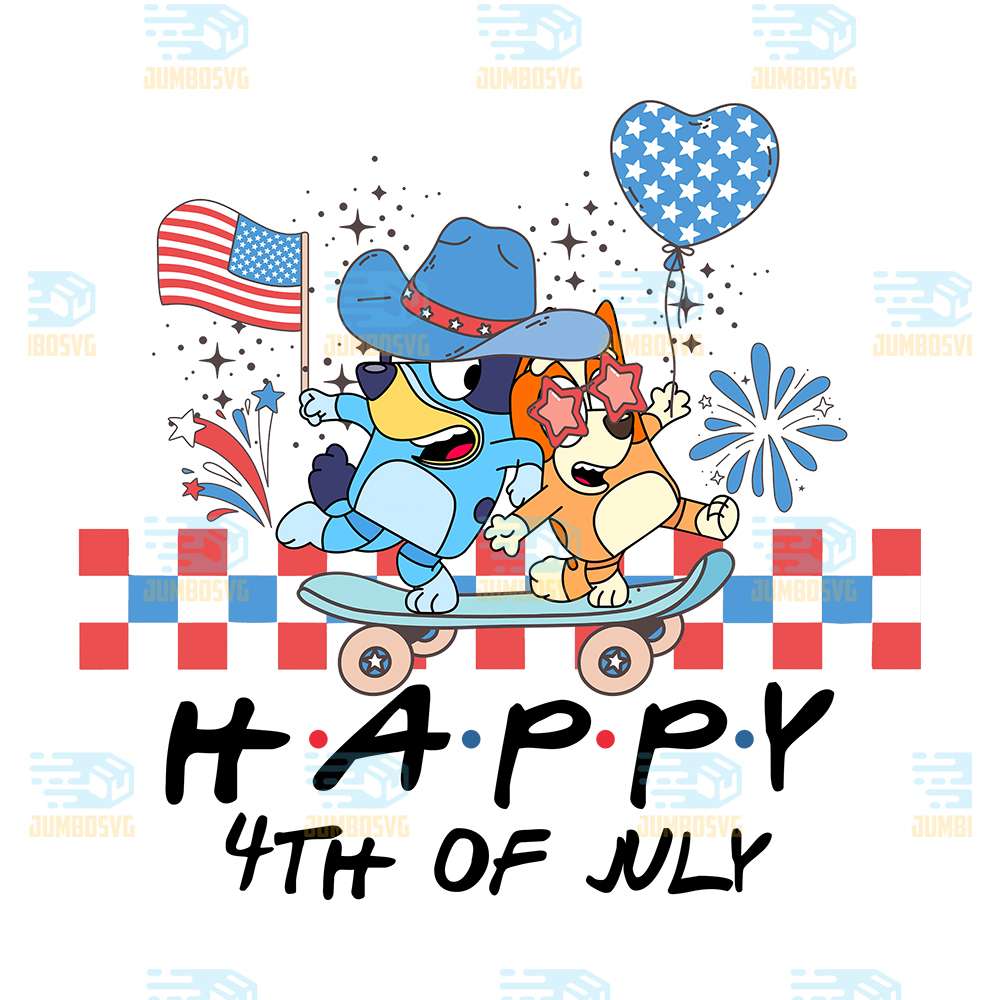 Bluey-And-Bingo-America-Happy-4th-Of-July-Png