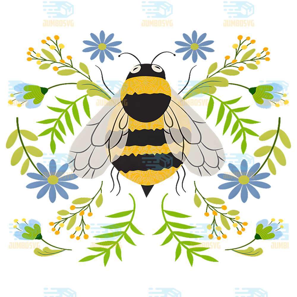 Boho-Bee-And-Flowers-Png
