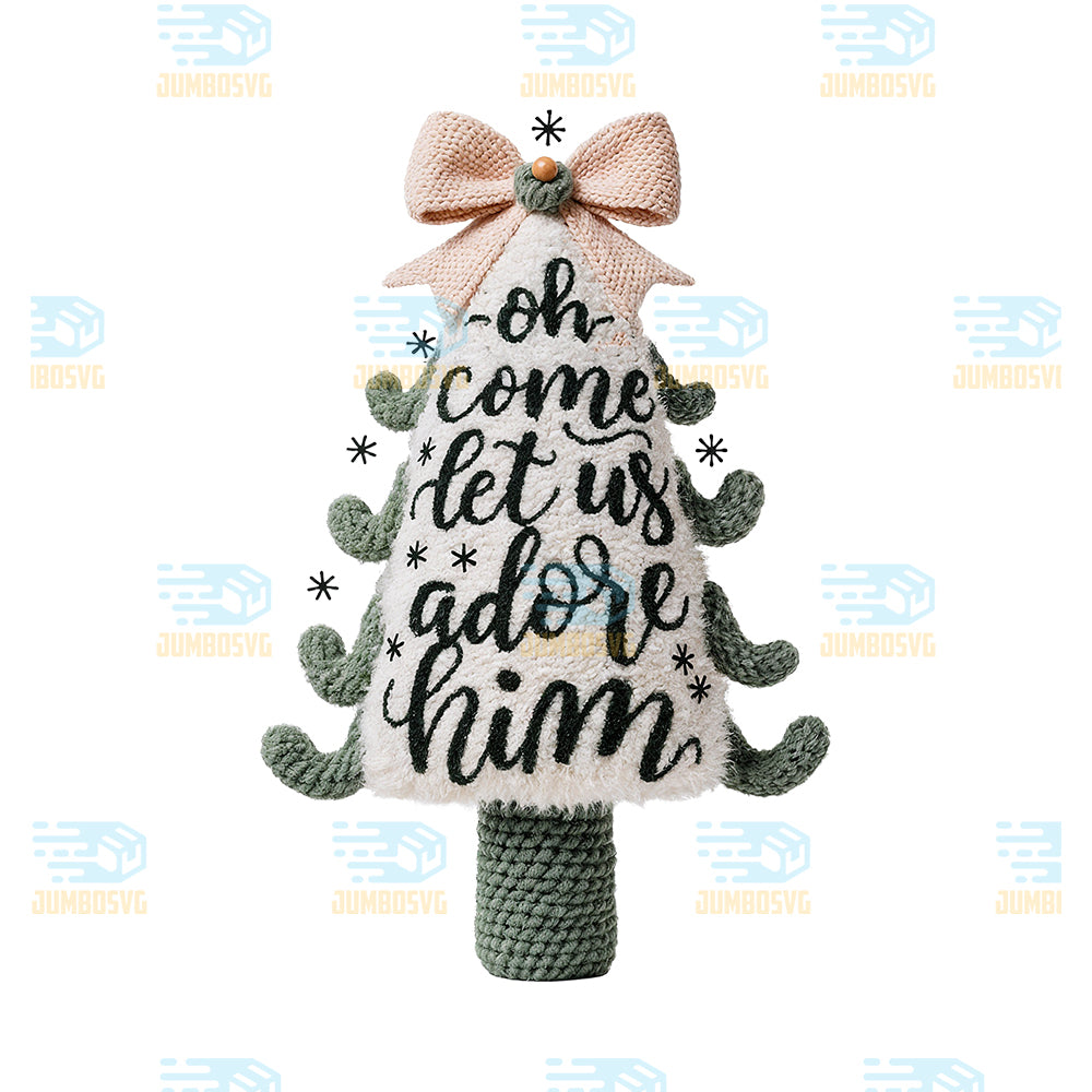 Christmas-Yarn-Crochet-Tree-Oh-Come-Let-Us-Adore-Him-Png