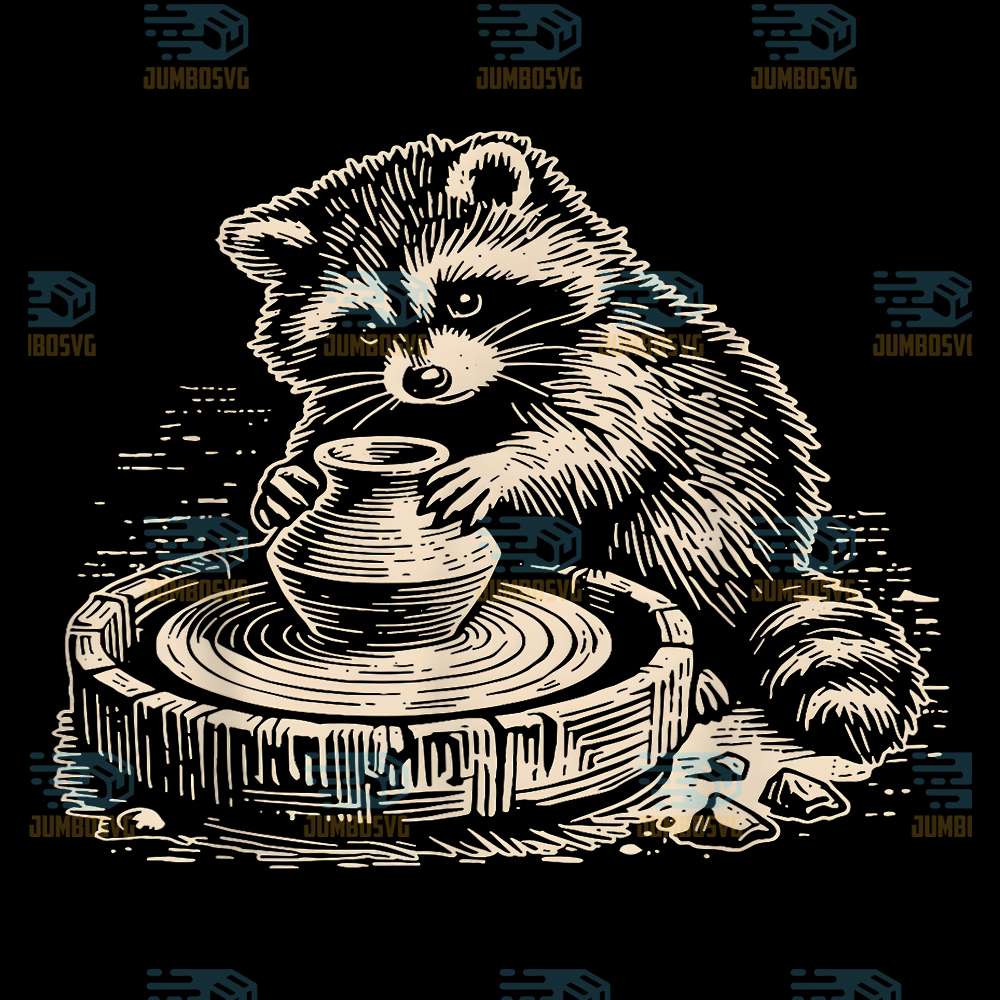 Cute-Raccoon-At-Pottery-Wheel-Throwing-Animal-Pottery-Svg