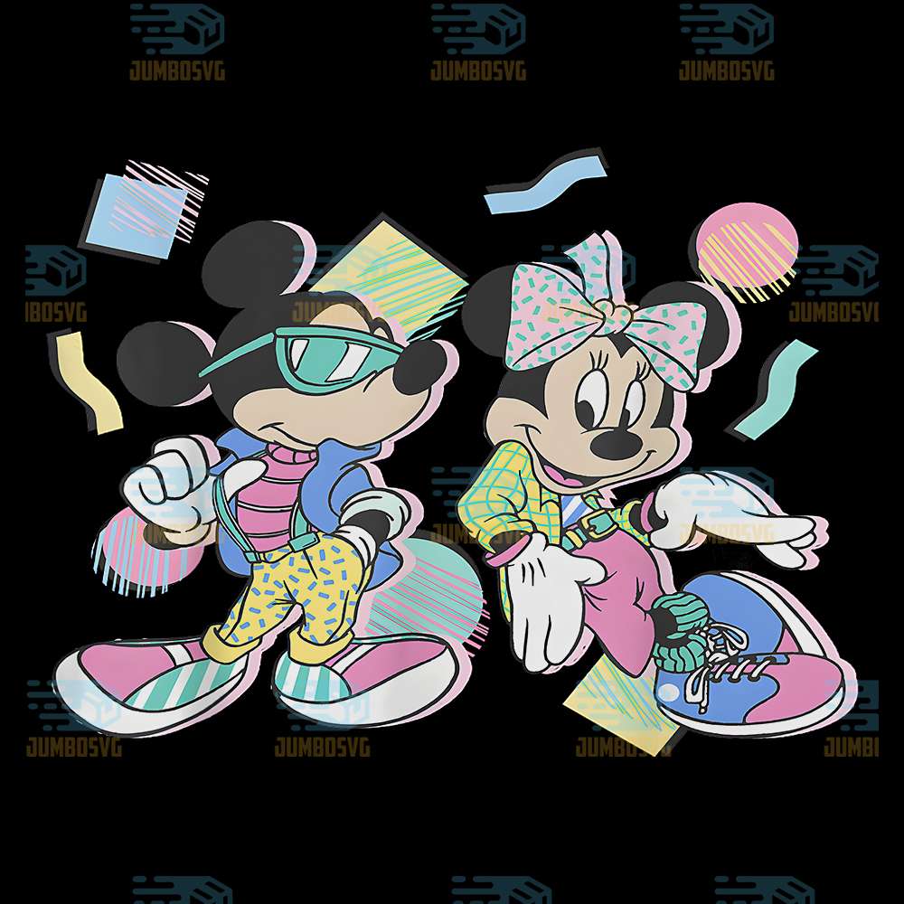 Disney-Mickey-And-Friends-Mickey-Minnie-Retro-80-s-Style-Png