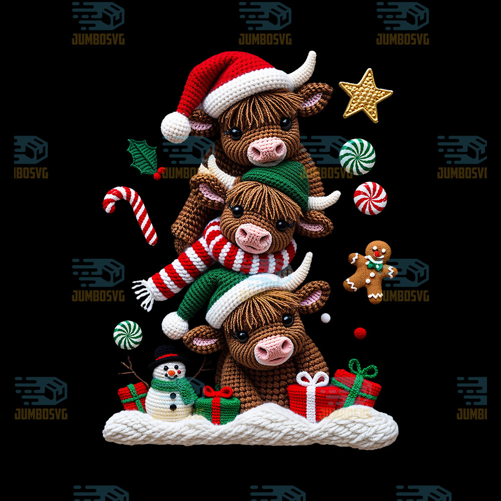 Highland-Cow-Yarn-Crochet-Christmas-Png