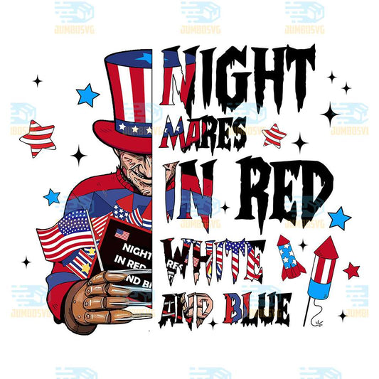 Horror-Freddy-Krueger-Night-Mares-In-Red-White-And-Blue-Movies-4th-Of-July-Png