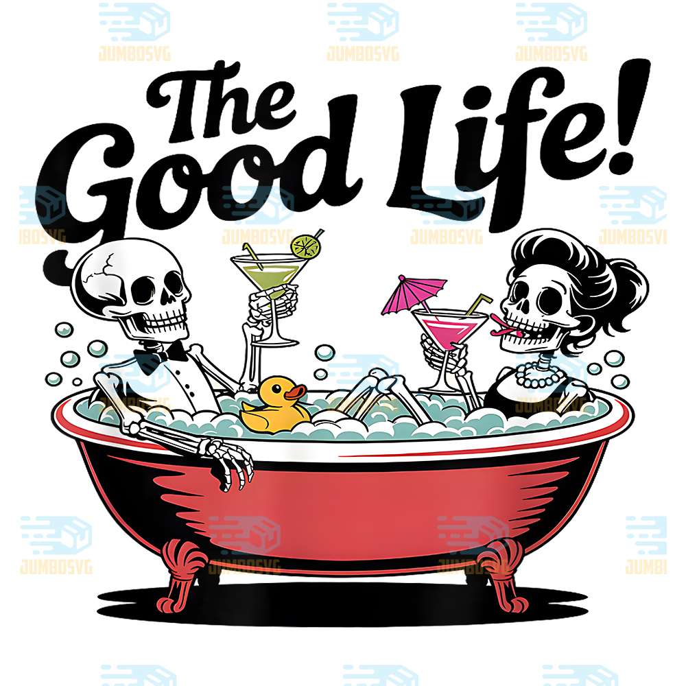 Living-The-Good-Life-Skeleton-Couple-Relaxing-In-Bathtub-Png