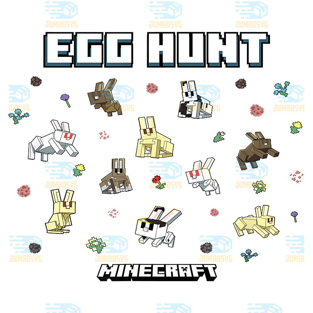 Minecraft-Easter-Egg-Hunt-Jumping-Rabbits-Eggs-And-Flowers-Png