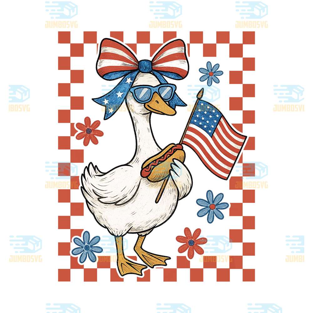 Patriotic-Girl-Goose-With-Hotdog-And-USA-Flag-Png
