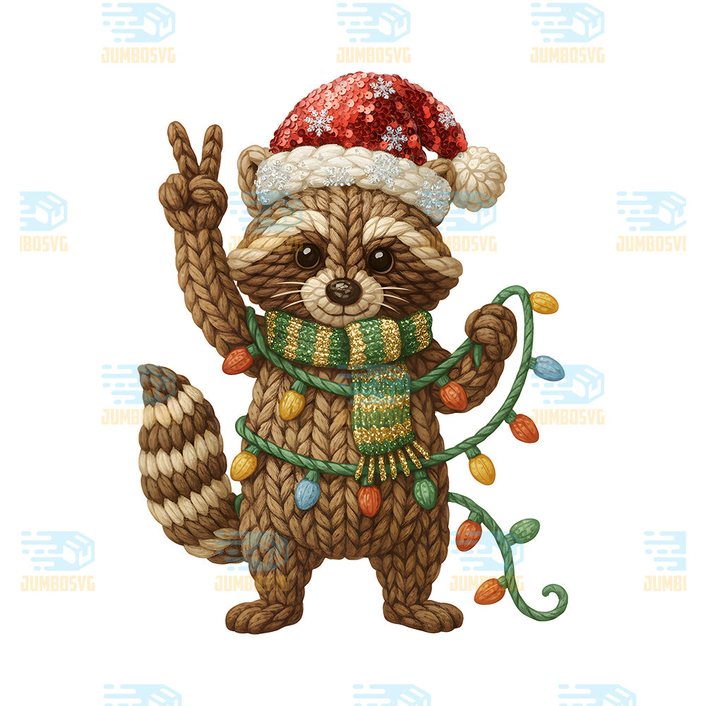 Raccoon-Santa-Light-Yarn-Crochet-Christmas-Png