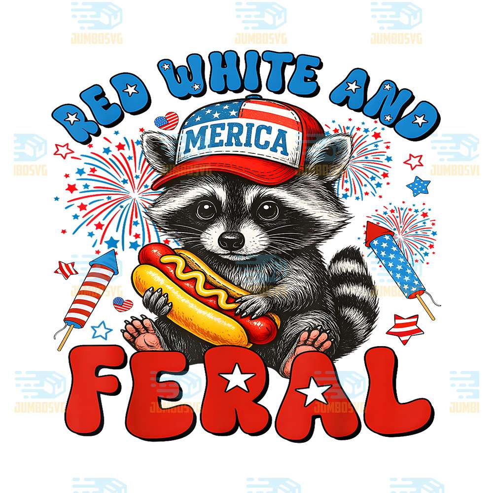 Red-White-And-Feral-4th-Of-July-Raccoon-Hot-Dog-America-Png-4