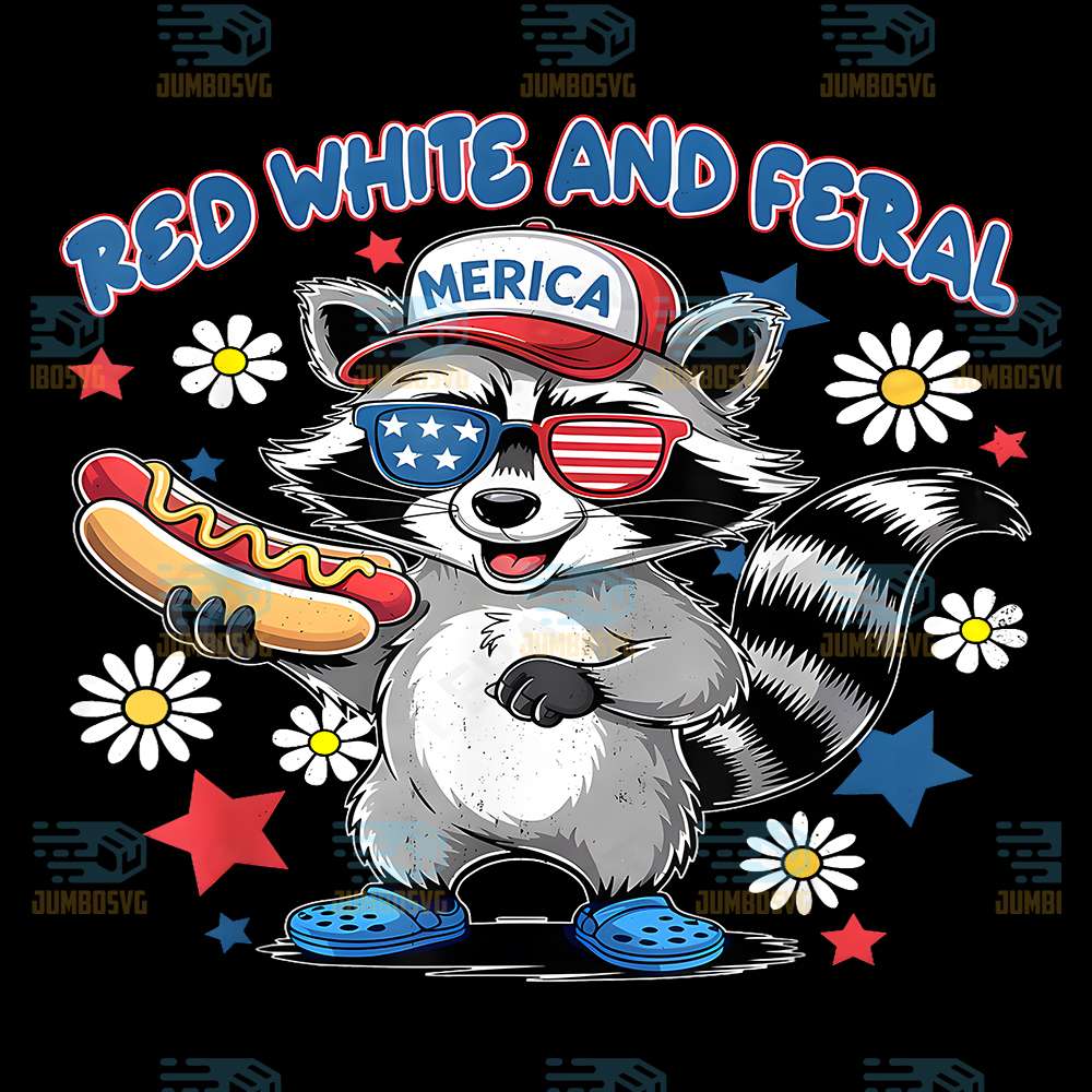 Red-White-And-Feral-4th-Of-July-Raccoon-Hot-Dog-America-Png