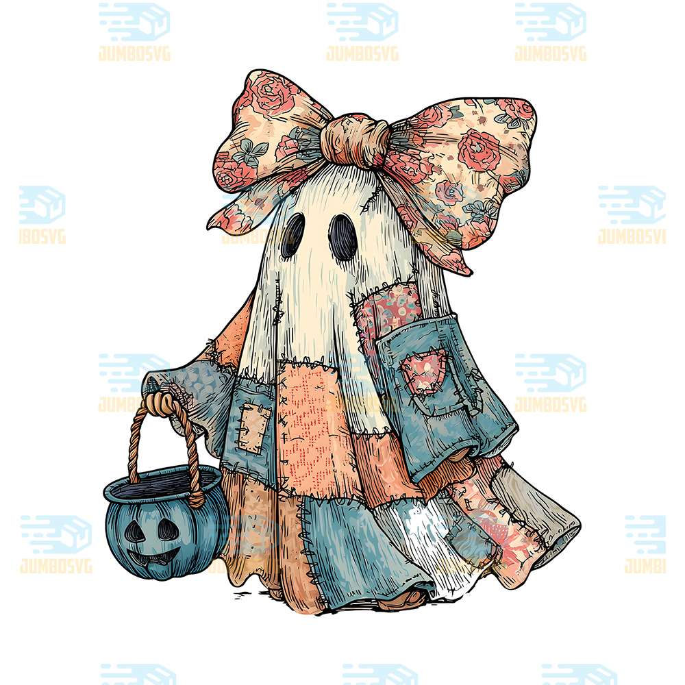 Retro-Halloween-Blue-Denim-Ghost-Png