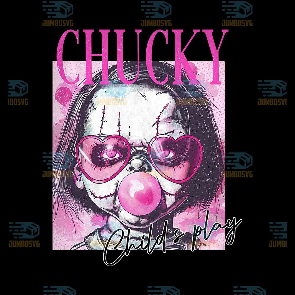 Retro-Halloween-Horror-Chucky-Characters-Blowing-Bubble-Png