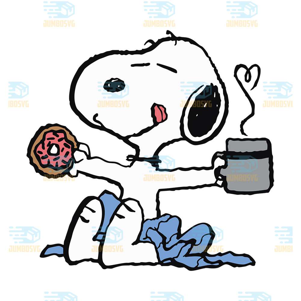 Snoopy-With-Donut-And-Coffee-Svg