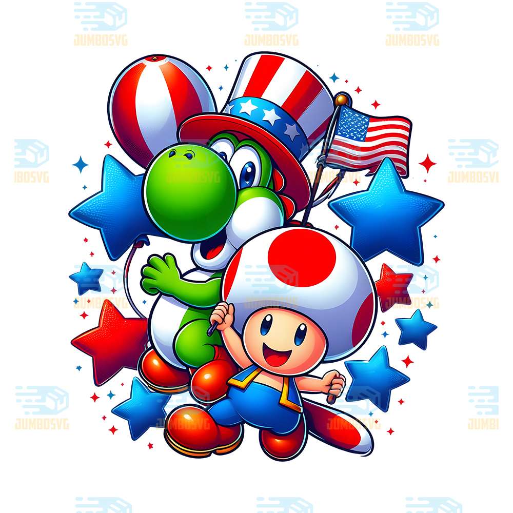 Toad-And-Yoshi-America-4th-Of-July-Png