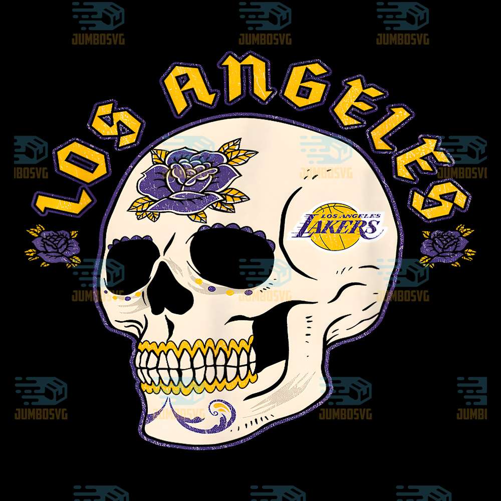 nba-los-angeles-lakers-halloween-floral-skull-png