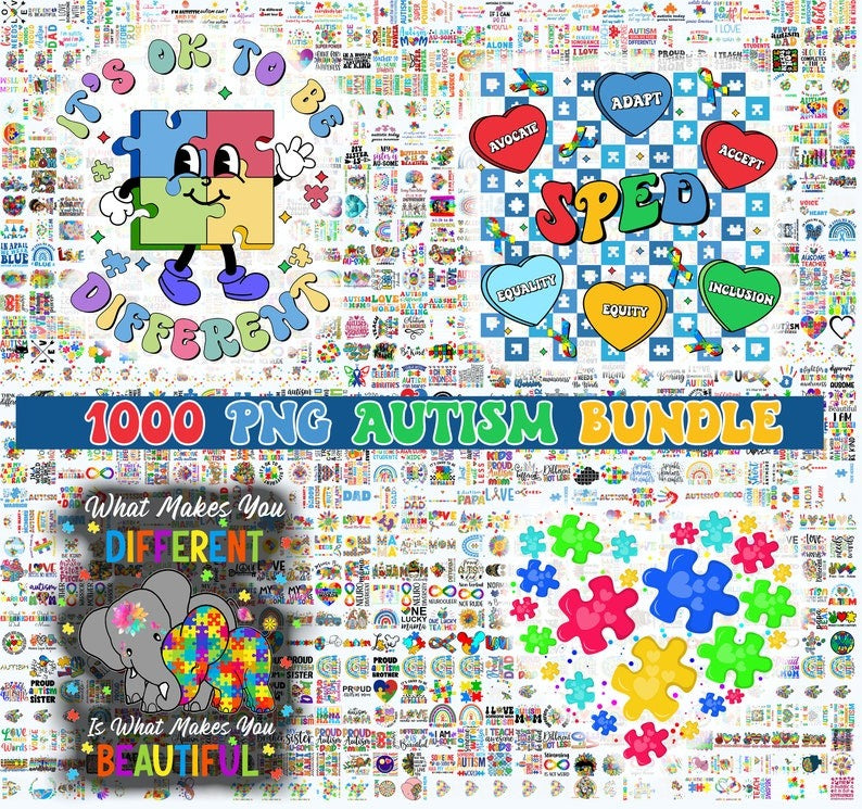 1000 Autism PNG Bundle, Autism Mom Png, Puzzle Png, Autism Ribbon Png, Autism Awareness Png, Autism Quote Png, Digital download