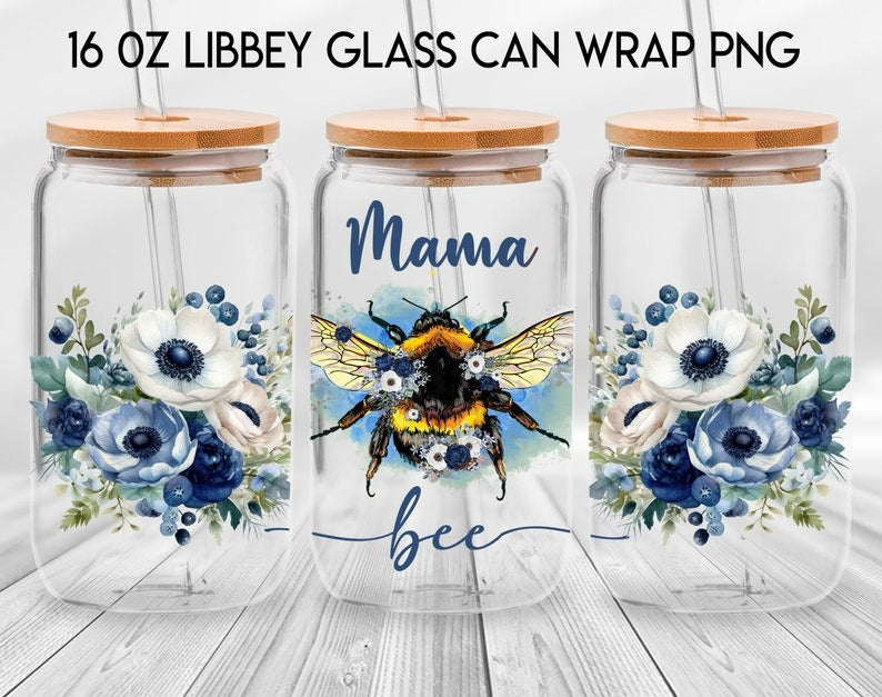 100 Designs Blessed Mama 16oz Libbey Glass Can, Mama Butterfly Flower Frosted Glass, Mom Mode Libbey Cup, Mother's Day Digital Download