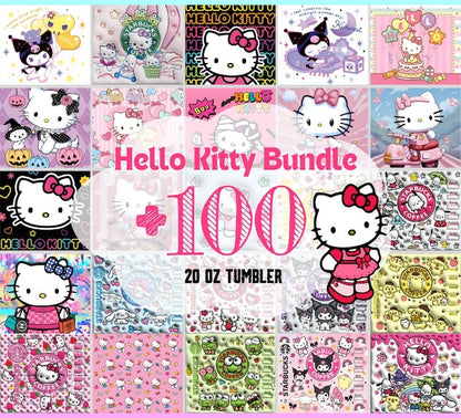 100 Kitty Coffee Tumbler Bundle, Cartoon Tumbler, Tumbler Wrap, Spring Flower Pink Cat PNG, 20oz Straight Skinny Wrap, Full Tumbler Wrap