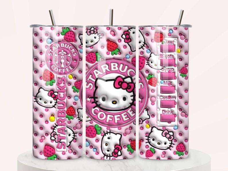 100 Kitty Coffee Tumbler Bundle, Cartoon Tumbler, Tumbler Wrap, Spring Flower Pink Cat PNG, 20oz Straight Skinny Wrap, Full Tumbler Wrap