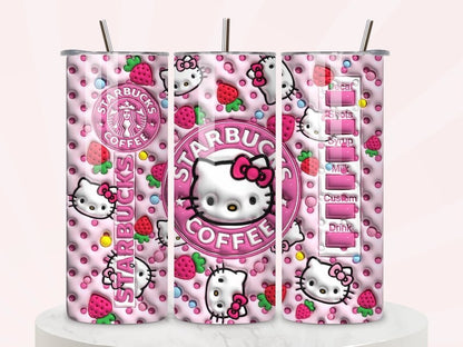 100 Kitty Coffee Tumbler Bundle, Cartoon Tumbler, Tumbler Wrap, Spring Flower Pink Cat PNG, 20oz Straight Skinny Wrap, Full Tumbler Wrap