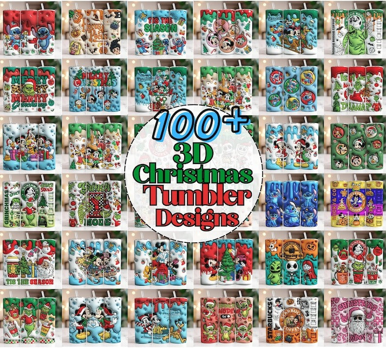 100+ Designs 3D Christmas Tumbler Sublimation, 20oz Skinny Tumbler Bundle Wrap, Cartoon Funny Christmas Design Tumbler PNG Bundle Digital - Jumbosvg