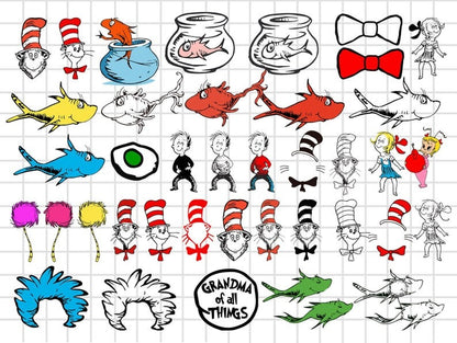 100+ Designs Dr Seuss Svg Layered Item, Dr. Seuss Quotes Cat In The Hat Svg Clipart, Cricut, Digital Vector Cut File, Cat And The Hat