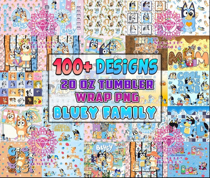 100+ Files Design Blue Dog Tumbler Mega Bundle Sublimation PNG, Blue Dog Family Tumbler Wrap PNG, Cartoon 20 Oz Tumbler Digital Download