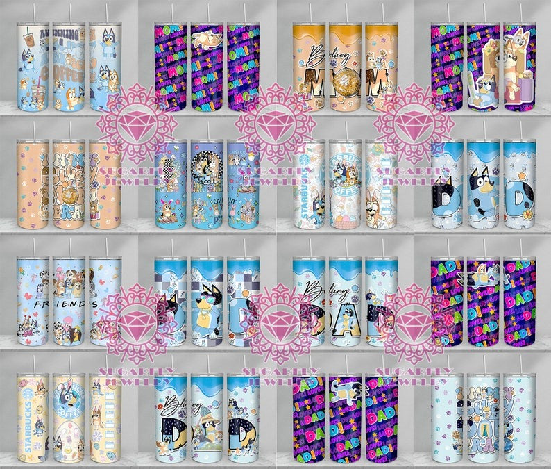 100+ Files Design Blue Dog Tumbler Mega Bundle Sublimation PNG, Blue Dog Family Tumbler Wrap PNG, Cartoon 20 Oz Tumbler Digital Download