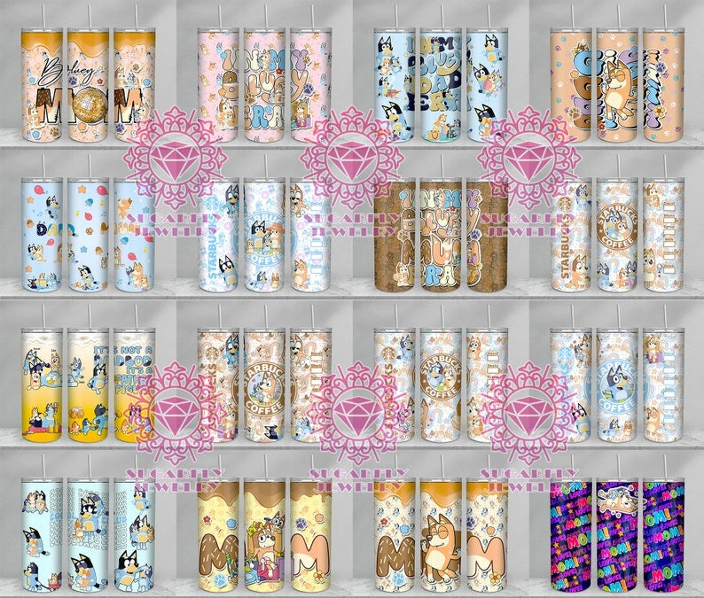 100+ Files Design Blue Dog Tumbler Mega Bundle Sublimation PNG, Blue Dog Family Tumbler Wrap PNG, Cartoon 20 Oz Tumbler Digital Download