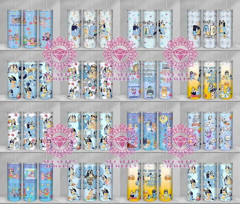 100+ Files Design Blue Dog Tumbler Mega Bundle Sublimation PNG, Blue Dog Family Tumbler Wrap PNG, Cartoon 20 Oz Tumbler Digital Download