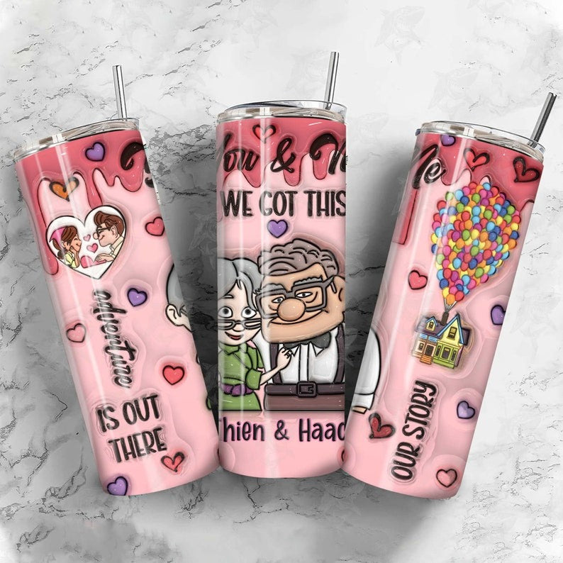 10 CUSTOM 3D Cartoon Valentine Tumbler Design PNG, 3D Inflated Valentine Tumbler Wraps, Nightmare Couple 20oz Tumbler, Digital Download