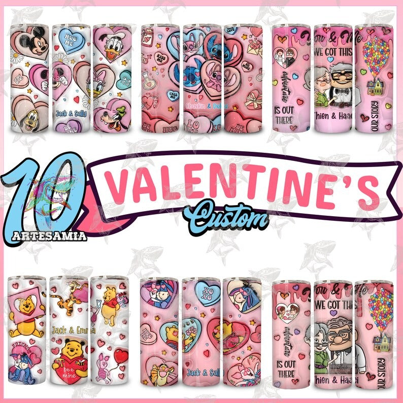 10 CUSTOM 3D Cartoon Valentine Tumbler Design PNG, 3D Inflated Valentine Tumbler Wraps, Nightmare Couple 20oz Tumbler, Digital Download