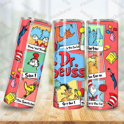 10 Reading Day 20 Oz Skinny Tumbler Wrap Png Bundle, 3D Inflated Read Across America Day Tumbler Straight And Tapered Wrap Png, Digital File