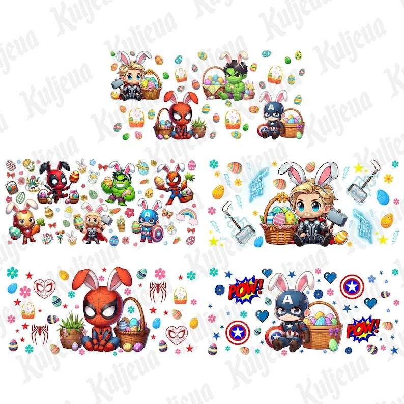 10 Superhero Cartoon Easter Glass Can Wrap Bundle, Easter Super Girls Libbey 16oz Glass Can Png, Easter Super Game Png, Instant Download