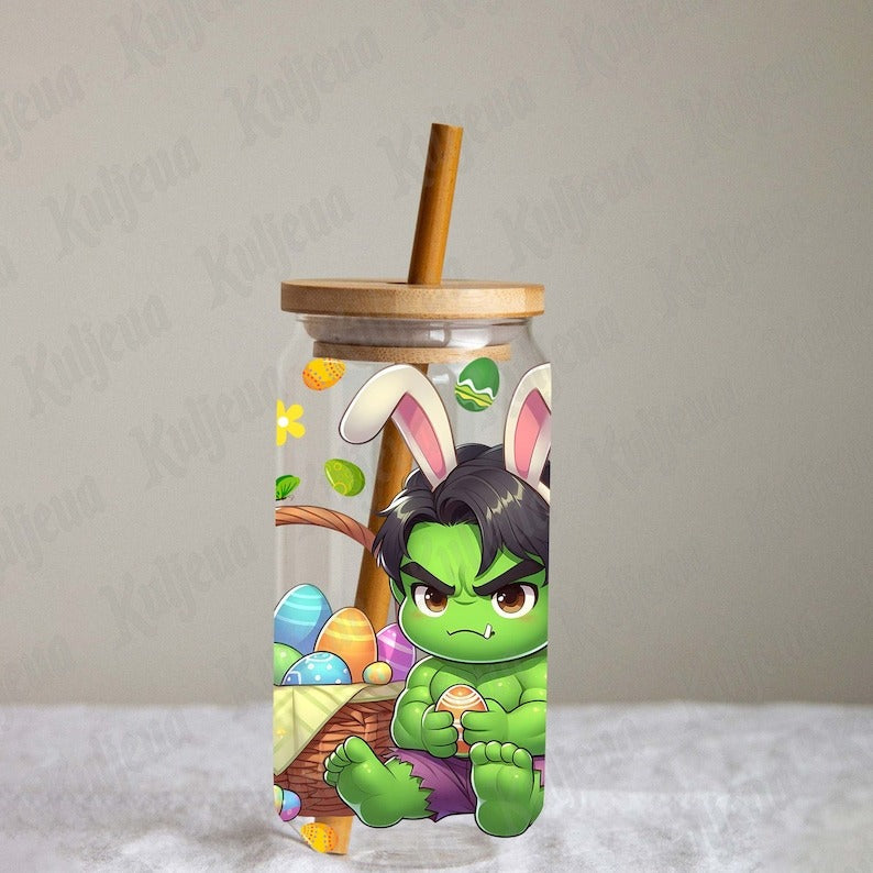 10 Superhero Cartoon Easter Glass Can Wrap Bundle, Easter Super Girls Libbey 16oz Glass Can Png, Easter Super Game Png, Instant Download