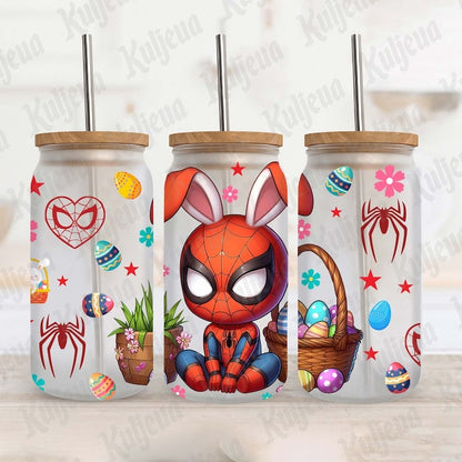 10 Superhero Cartoon Easter Glass Can Wrap Bundle, Easter Super Girls Libbey 16oz Glass Can Png, Easter Super Game Png, Instant Download