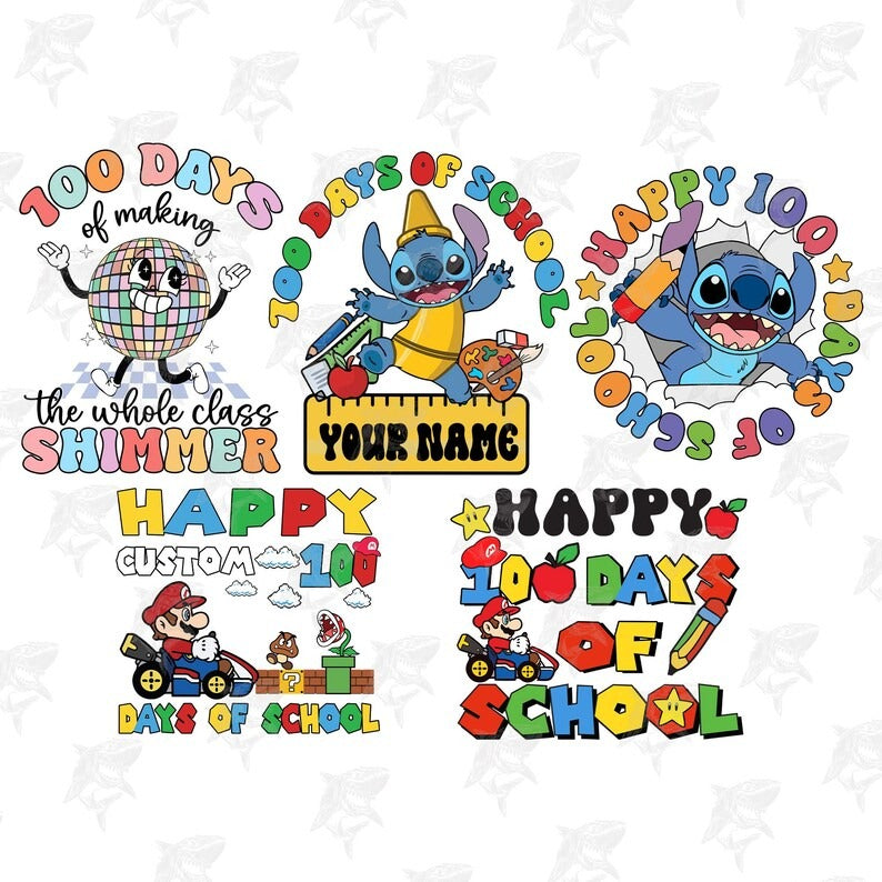 10+ 100 Days Of School PNG, School 100th Day Cartoon Shirt Png, Happy 100 Days Of School Png, School Png, Boy Girl, Digital Download