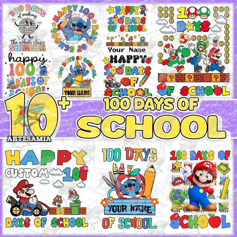 10+ 100 Days Of School PNG, School 100th Day Cartoon Shirt Png, Happy 100 Days Of School Png, School Png, Boy Girl, Digital Download