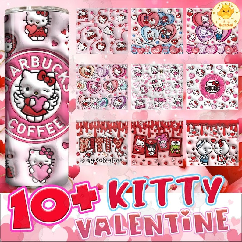 10+ 3D Inflated Cute Caties Tumbler Designs Bundle, Pink Cat 20oz Skinny Straight & Tapered Designs, Digital Download