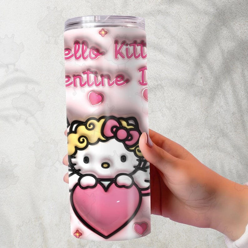 10+ 3D Inflated Cute Caties Tumbler Designs Bundle, Pink Cat 20oz Skinny Straight & Tapered Designs, Digital Download