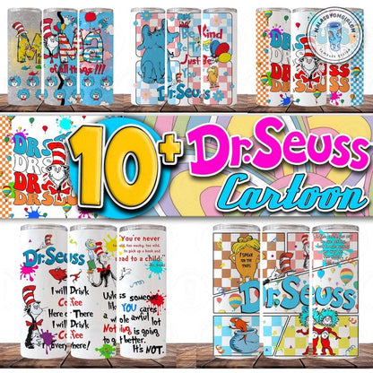 10+ Dr Seuss Tumbler PNG Bundle, 20 oz Skinny Tumbler Sublimation Design, Read Across America Tumbler Wrap, Teacher Life, Digital Download