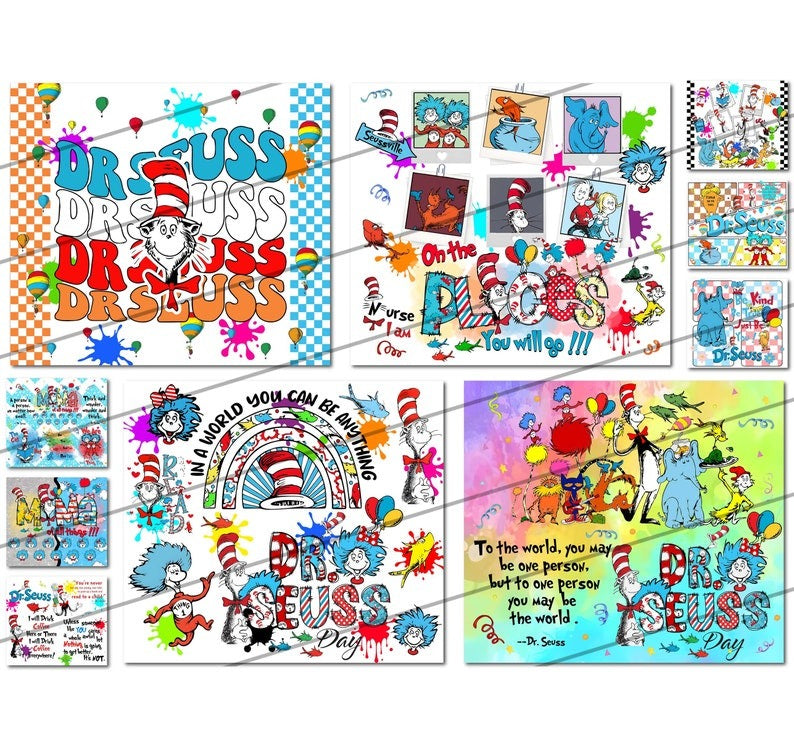 10+ Dr Seuss Tumbler PNG Bundle, 20 oz Skinny Tumbler Sublimation Design, Read Across America Tumbler Wrap, Teacher Life, Digital Download