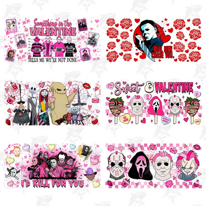 10+ Horror Valentine Movie 16 oz Glass Can Sublimation Design Bundle, Funny Valentine Movie Libbey Glass Wrap, Digital Download.1