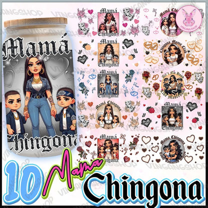 10+ Mama Chingona 16oz Glass Can Wrap, Gift For Mom Libbey Glass Wrap, Mother’s Day Glass UV DTF Cup Wrap Design, Instant Download