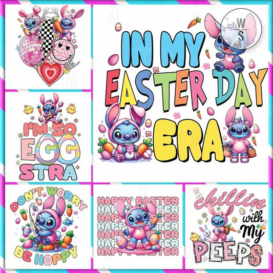 10+ Pink Cartoon Stitch PNG Bundle, Cartoon Easter Png, Happy Stitch Easter Day Png, Funny Easter Png, Digital Download