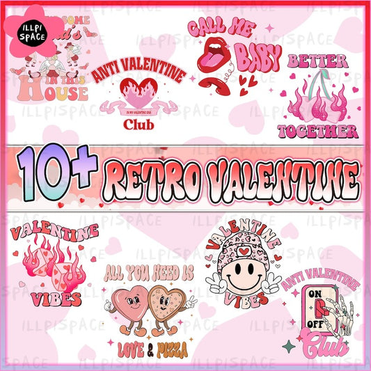 10+ Retro Valentine Png Bundle, Valentines Vibes Png, Holiday Love Png, Valentine Day Png, Quotes Valentine Png, Digital Download.1