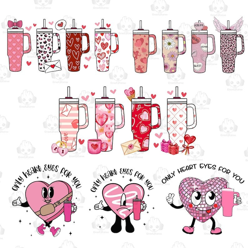 10+ Retro Valentines Heart Stanley PNG Bundle, Boujee Valentine Png, Stanley 40oz Tumbler Valentine Inspired Png, Digital Download.1